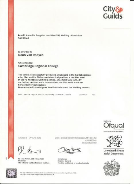 Aluminium TIG welding qualifications